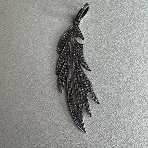 Pave Diamond Feather Pendant - Sterling Silver Rhodium Plated